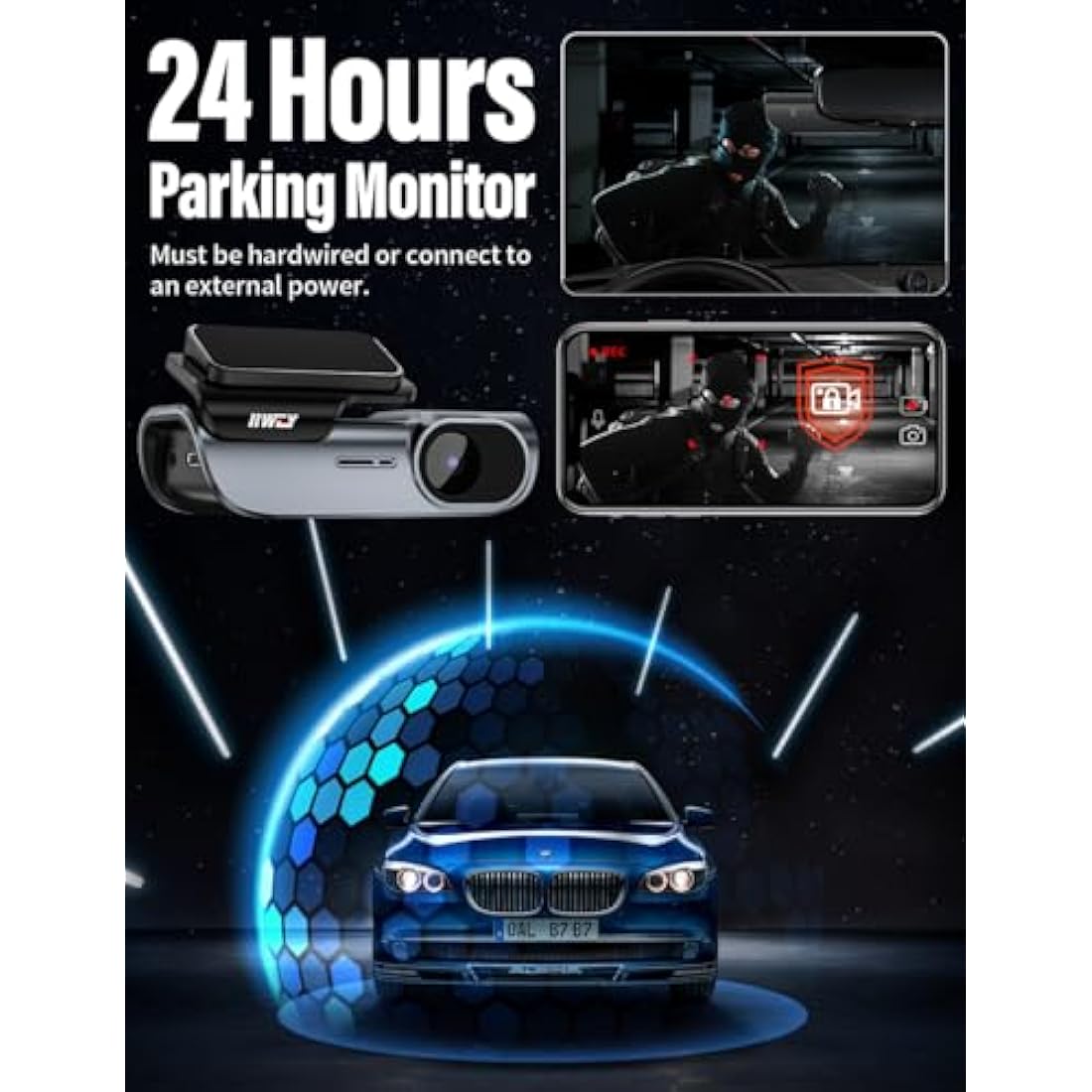 IIWEY EY02 4K Dash Cam Front and Rear Built-in 5GHz WiFi, Dual Dash Cam Front 4K Rear 1080P Car Camera, Free 64GB SD Card, Super Night Vision, App Control, Supercapacitor, Parking Mode, USB C Port