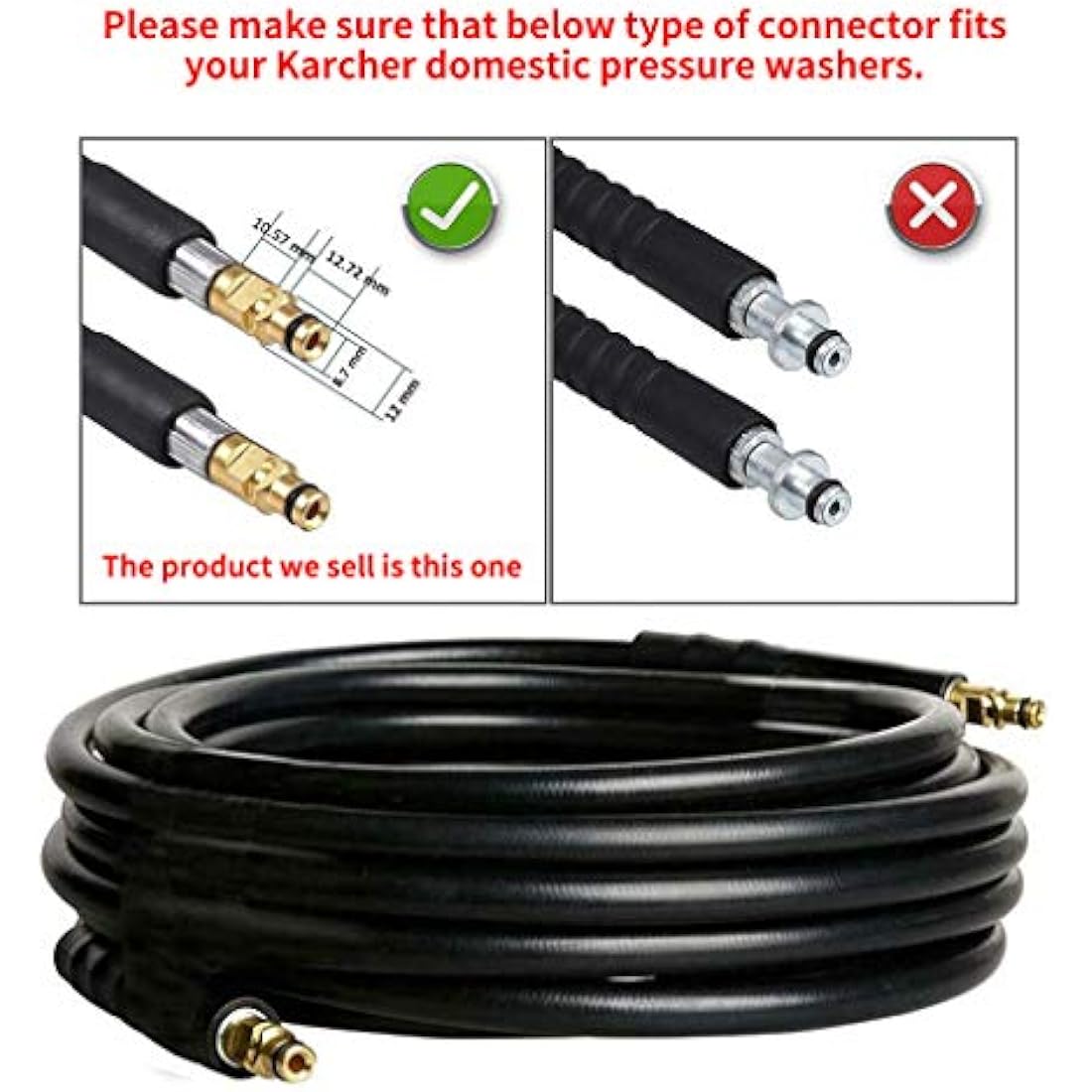 Colisal 15M High Pressure Replacement Hose Extension for Karcher K Series Pressure Washers (K2 - K7) with M22 & C-Clip Type Fitting Quick Connector Hose