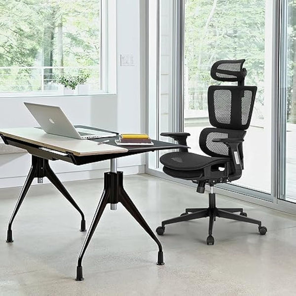 ALPHA HOME Office Chair Ergonomic Desk Chair with Retractable Footrest High Back Manager Chair Computer Home Office Chair 90-130° Tilt Angle with 3D-Armrest,Adjustable headrest,Lumbar Support