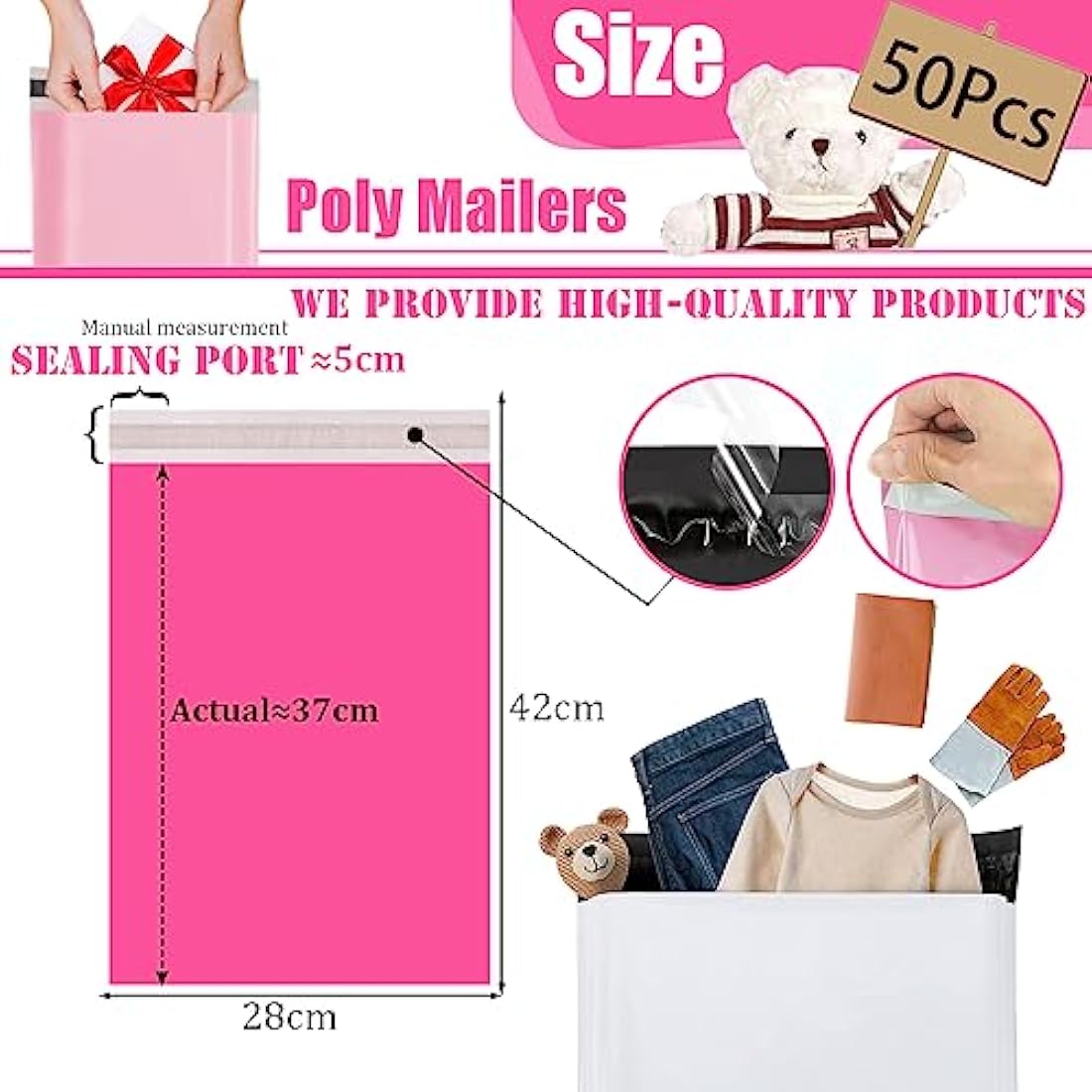50p 28x42cm Hot Pink Vinted Postage Bags Mailing Bags for Clothes,Mailing Poly Postal Self Seal Bag,Parcel Shipping Bags Strong Packaging Bag Delivery Bags Plastic Envelopes for Posting Clothes Parcel
