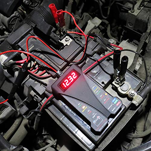 MOTOPOWER 12V Digital Battery Tester Voltmeter and Alternator Charging System Analyzer with LCD Display and LED Indication, Black Rubber Paint