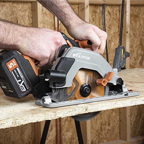 Evolution Power Tools R185CCSX Circular Saw With 1020 mm 3-Piece Track | Multi-Material Blade, Cuts Wood, Metal, Plastic & More | Incl Dust Port Adapter | 185mm (230v)
