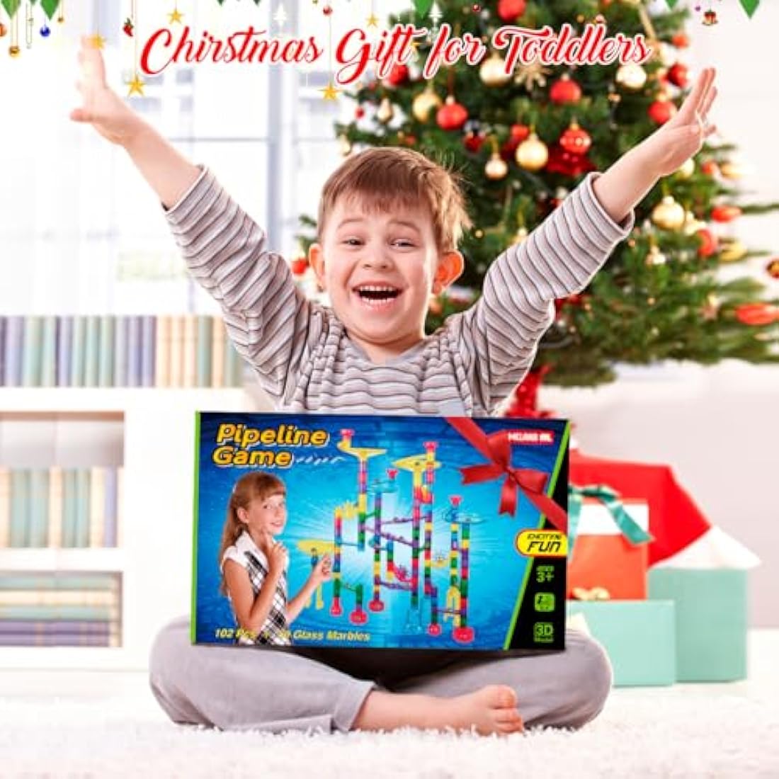 LOYO Glowing Marble Run, 132pcs Marble Run Toy STEM Educational Learning Toy Gift for Boys Girls 4 5 6 7 8 + Year Old (102 Translucent Marbulous Pcs & 30 Glass Marbles)