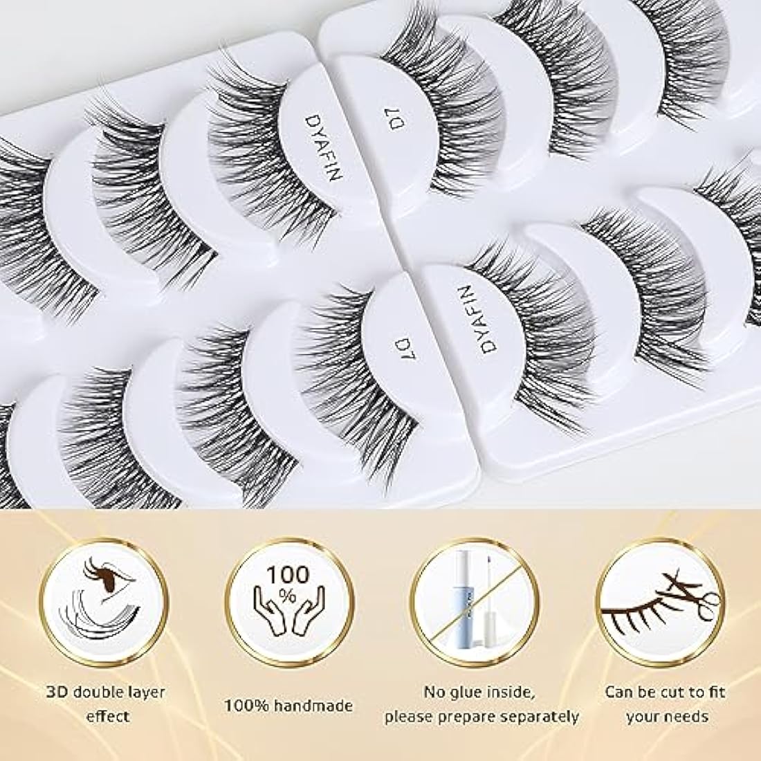 DYAFIN Natural Eyelashes 100% Handmade Lashes Reusable Soft False Eyelashes Lightweight Eye Lashes with Clear Band 3D Fake Eyelashes Long Wispy Eyelashes C Curl Lashes 8 Pairs