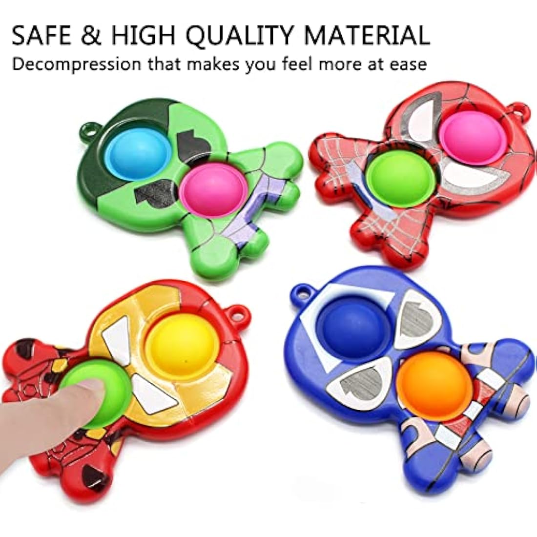 Hioph 4 Pcs Pop It Bubble Fidget Sensory Keyring, Stress and Anxiety Relief Handheld Cartoon Keychain, Cute Fidget Pendant, Silicone Key Charm Ornaments, Party Favour Gifts for Kids