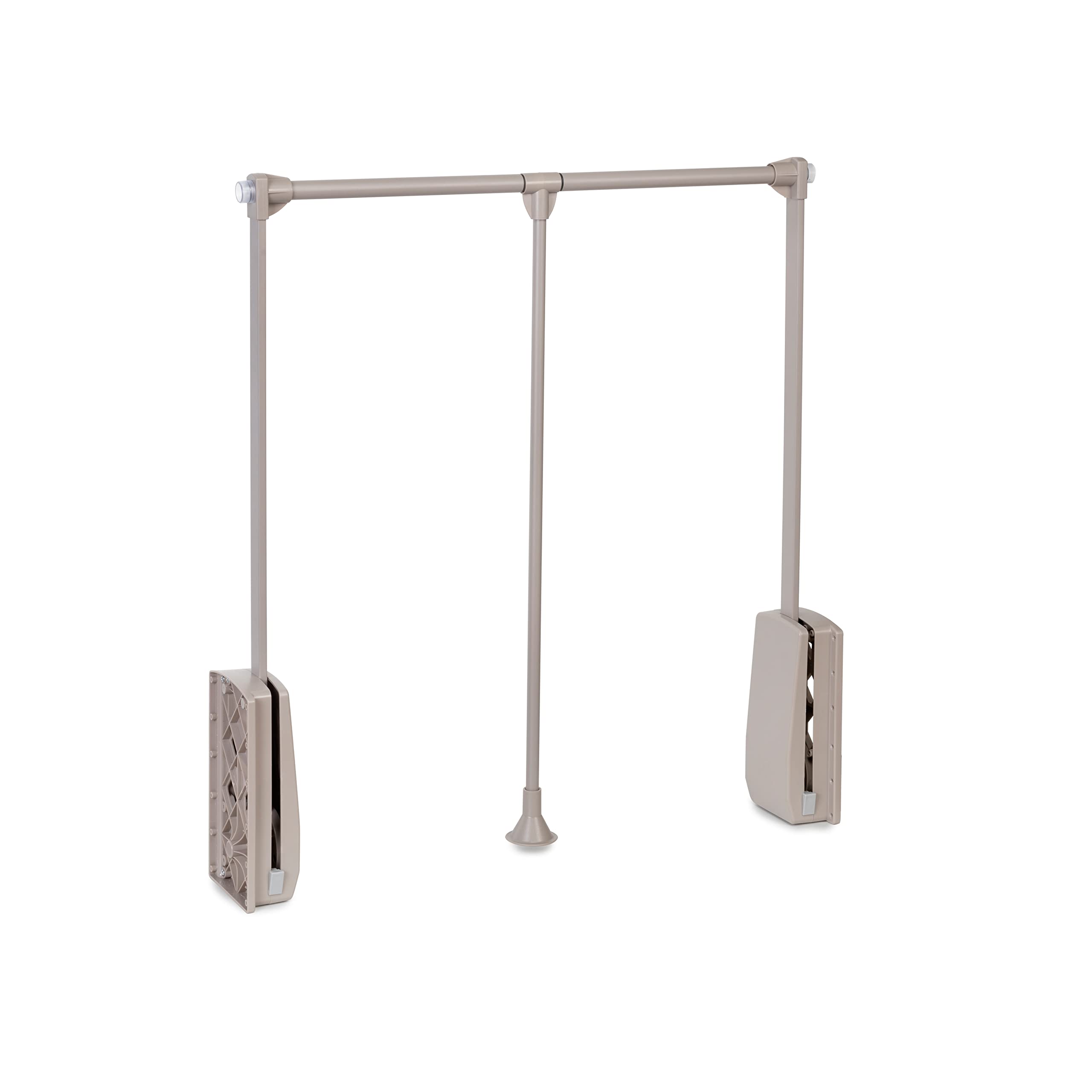 Emuca - Hang pull down wardrobe rail lift, adjustable width 600-830mm (23,6-31,4 inch), stone grey
