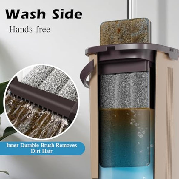 MASTERTOP Mop and Bucket, Hands Free Flat Mop and Buckets Sets with Wringer, Wet and Dry Squeeze Floor Mops with 6 Replacement Mop Pads, Compact Cleaning System, Mops for Cleaning Floors