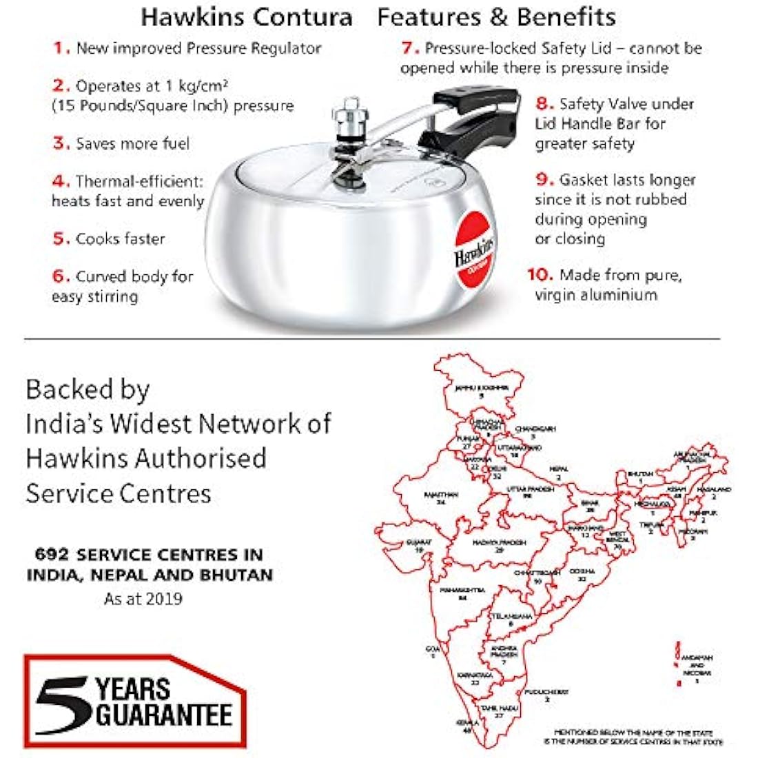 Hawkins Contura 3.5 Litre Pressure Cooker, Handi Cooker, Silver (HC35)