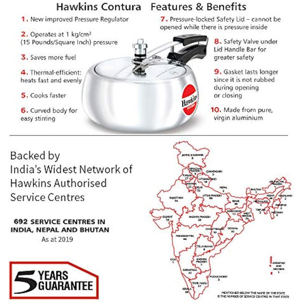 Hawkins Contura 3.5 Litre Pressure Cooker, Handi Cooker, Silver (HC35)