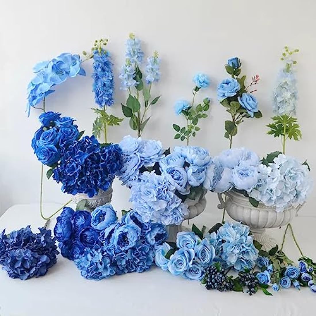 FagusHome 30 Pcs Silk Hydrangea Heads Artificial Flowers Heads and Stems Fake Hydrangea Flowers for Home Wedding Decor (Dark Blue)