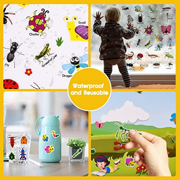 ASTARON Reusable 3D Puffy Sticker Book for Kids 3-6, Cute Waterproof Insects Stickers 88 Pcs,Puffy Sticker Game Travel Stickers and Educational Sensory Learning Toy Busy Book