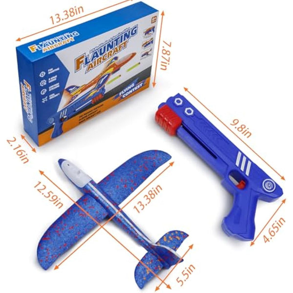 3 Pack Airplane Launcher Toys, LED Throwing Glider Plane, Catapult Aeroplane Toy with Gun, Foam Flying Toy Outdoor Garden Sports Shooting Game,Fun Birthday Gift 4-12 Years Old Kids Boys Girls