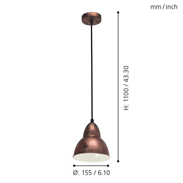 Eglo Hanging Light, Truro, Steel, E27, Antique Copper Coloured, 49235 One Size