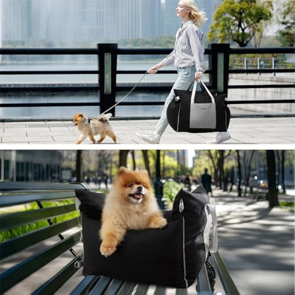 Lesure Dog Car Seat for Medium Dog - Waterproof Dog Booster Seat for Car with Storage Pockets, Clip-On Safety Leash and Memory Foam Filling, Small Pets Travel Carrier Bed, 58x56x33cm, Black