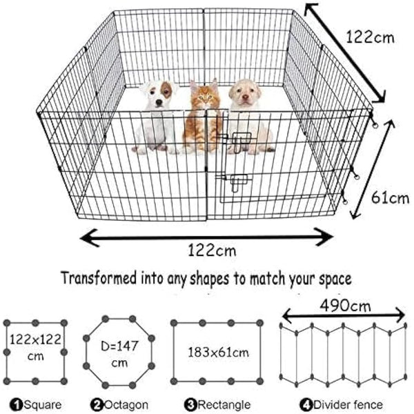 Doggy Style 8 Panel Playpen Suitable for Dogs Puppies Cats & Rabbits Foldable Ideal for Indoor/Outdoor use Puppy Play Pen (Small, 8 Panel Light/Lge Door/Black)