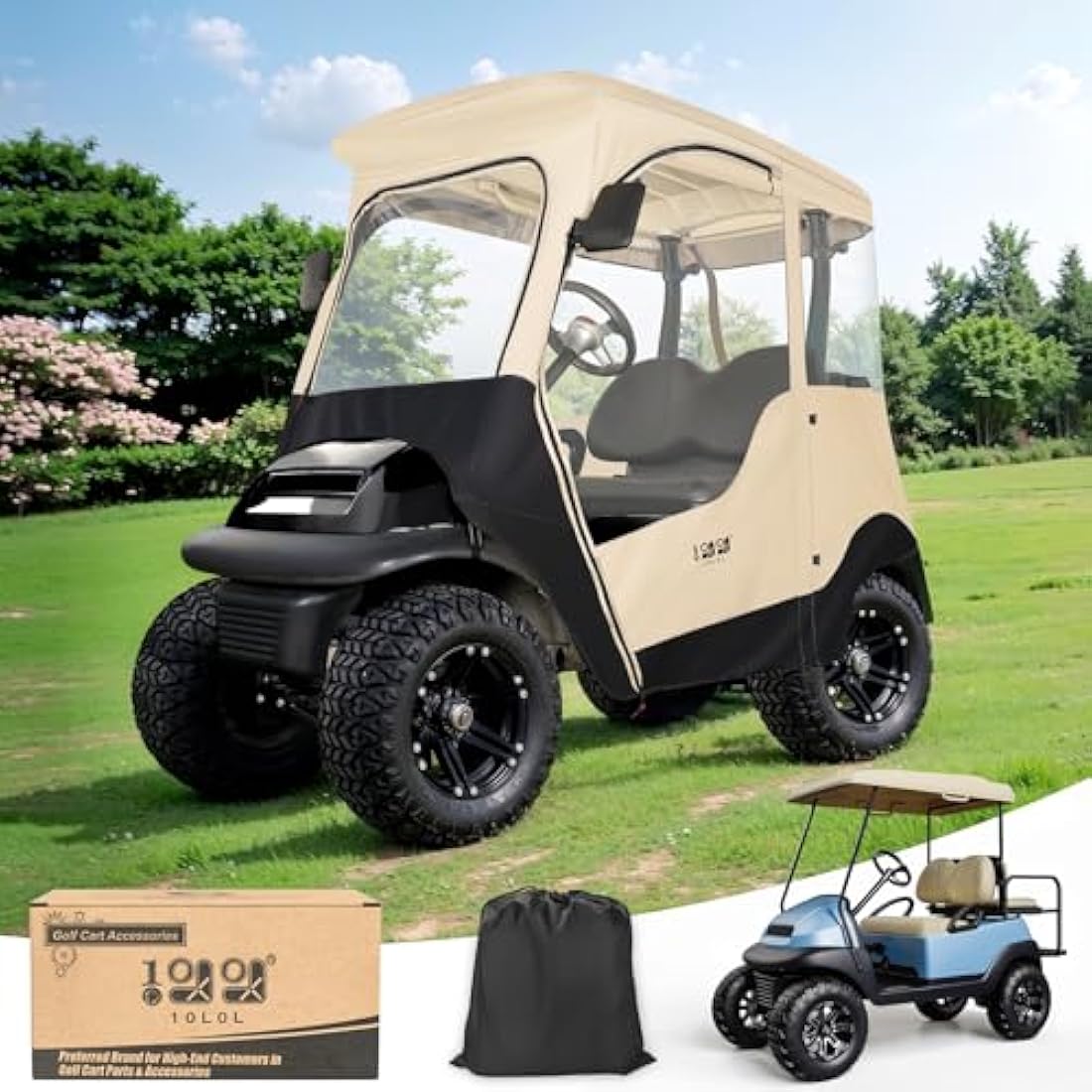 10L0L 2 Passenger Deluxe Golf Cart Driving Enclosures for Club Car Precedent, Waterproof Portable Transparent Golf Cart Cover Storage Enclosure - 4-Sided (Roof up to 58' L)