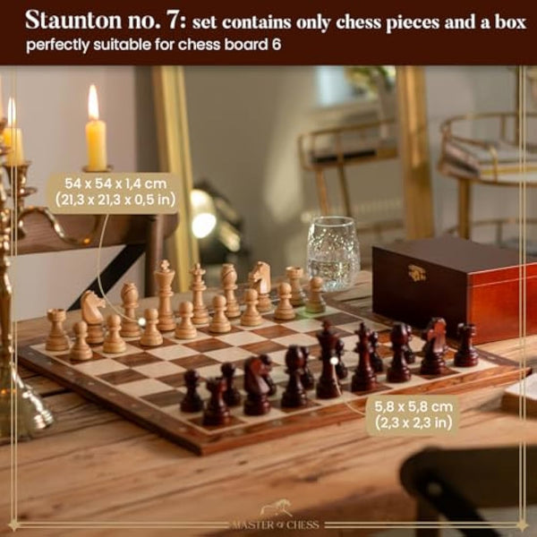 Classic STAUNTON Chess Set NO.7 in Mahogany Box | Master of Chess Wooden Chess Set | Wooden Chess Pieces Only - Handmade Tournament Chess Set Without Chess Table
