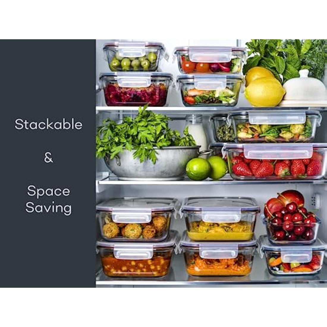 Franklin Lade Glass Food Storage Containers | 5 Piece Set 1040ml | BPA-Free Airtight LeakProof Lids | Food Containers | Glass Containers with Lids | Microwave, Oven, Freezer & Dishwasher Safe