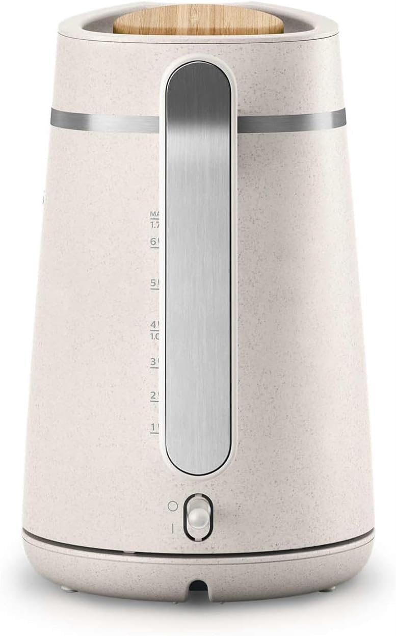 Philips Eco Conscious Edition Kettle 5000 Series, 100% Bio-based plastics*, 1.7 L Capacity, Cordless + 360° Pirouette Base, Silk White Matt Finish, (HD9365/11)