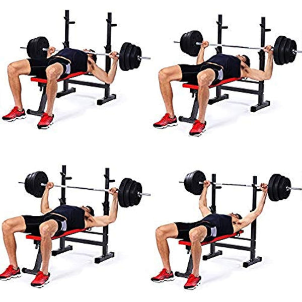 ISE Multifunction Weight Bench Fitness Weight Training Bench Set with 5 Levels Adjustable Shelf（91-110CM）and Dip Handles, Home/Gym Exercise Foldable, SY-544