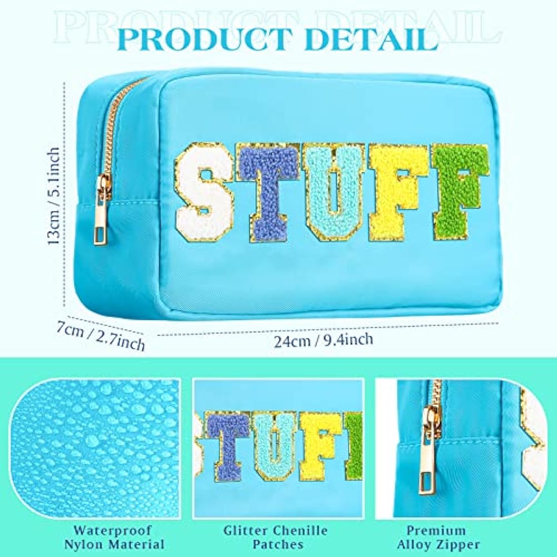 4 Pcs Preppy Makeup Bag Chenille Letter Nylon Cosmetic Bag Makeup Organizer Bag Toiletry Cosmetic Case Preppy Bag with Zipper Stuff Bag Cosmetic Pouch Makeup Pouch for Women Teen Girl, Bright Colors