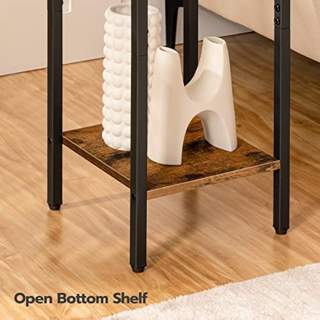 HOOBRO Slim Bedside Tables with Drawer, Small Side Table with Metal Frame, Tall Telephone Table for Small Spaces, Narrow Nightstand, Sturdy, Rustic Brown and Black EBF771BZ01