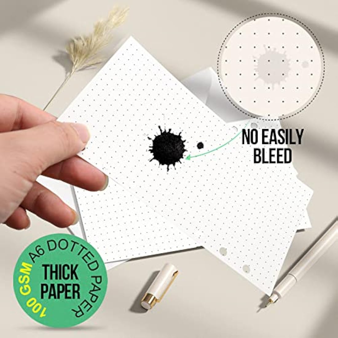 FANDAMEI 180 Sheets/360 Pages A6 Refills Dotted Paper, 100 GSM Personal Organiser Inserts for A6 Binder, 6-Hole Dot Paper, 171x94mm