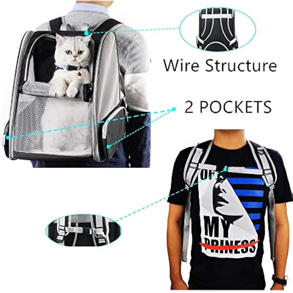 Pet Carrier Travel Backpack for Cats Small Dogs 7.5kg, Large Mesh Portable Transport Bag Breathable Transparent, Airline Approved Rucksack Tree Side Entry, Spacious Foldable for Outdoor and Daily Use
