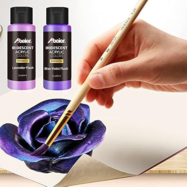 ABEIER Iridescent Acrylic Paint, Set of 18 Chameleon Colours, 2 oz/60ml Bottles, Colour Shifting, Non-Toxic, High Viscosity, Blendable, Paints on Rocks Crafts Canvas Wood, Fabric, Ceramic & Stone