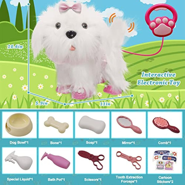 Jaydear Electronic Dog Toy for Kids, Plush Puppy Interactive Toy -Walks/Barks/Shake Tail/Talk, Stuffed Animals Cute Dog Toys Soft Gift for Christmas, Easter, Birthday, White
