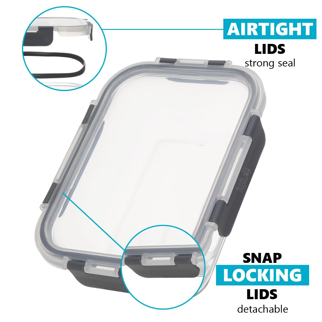 Igluu Meal Prep - Glass Containers with Leak-Proof Snap Lock Lids - Airtight Portion Control Food Storage. BPA-Free, Microwavable, Oven &