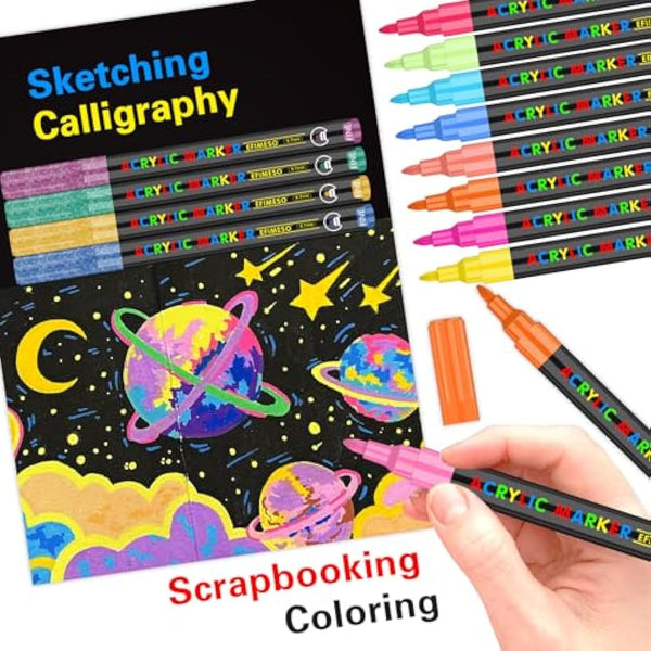 Efimeso Acrylic Paint Pens Set-120 Colours Paint Markers for Rocks Painting Ceramic Stone Glass Wood Metal, Acrylic Pens 0.7mm Extra Fine Tip Water Based Paint Pens Kids