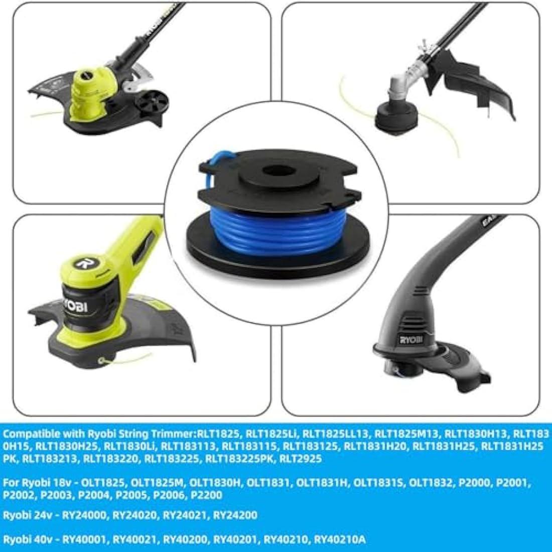 Eyoloty RAC124/AC14RL3A Trimmer Spool Line - 11ft (3.4m) 0.065" (1.65mm) for Ryobi 18v 24v 40v 0LT1825 0LT1830H 0LT1831 0LT1832 RLT2925 Cordless Grass Trimmers & Strimmers(6 spool+1 spool cover)