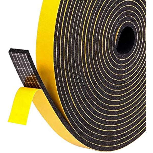 fowong Foam Rubber Seal Tape 6 mm(W) x 1.5 mm(T) Window Door Draught Excluder Air Conditioner Anti-Collision Strong Adhesive Weather Stripping Tape 2 Rolls of 10M Long Each