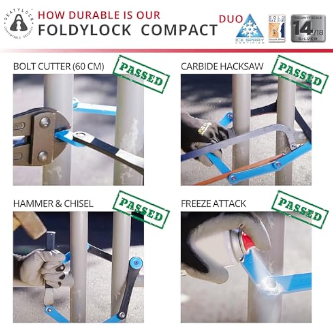 FoldyLock Compact Folding Bike Locks - Set of 2 Matching Bike Locks with 6 Identical Keys - Patented Lightweight Heavy Duty Anti Theft with Carrying Cases for Bicycles and E-Bikes - 85 cm