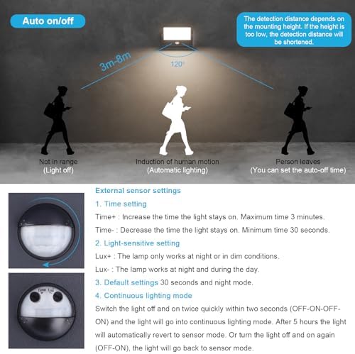 Klighten 24W Outdoor Wall Light with Motion Sensor Waterproof IP65, Modern Aluminum Wall Lamp Outside/Indoor with Swiveling LED Panel for Entrance Garden Terrace, Anthracite, Neutral White 4000K