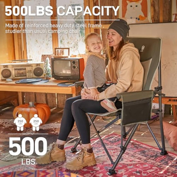EVER ADVANCED Camping Chair for Adults Oversized 230KG, Folding Chair for Heavy People with Side Pocket, Heavy Duty Extra Wide Garden with Hard Armrest Foldable Fishing Outdoor Green