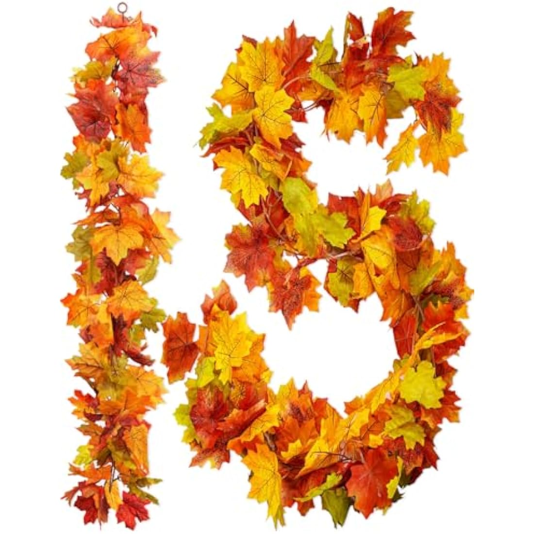 2 Pack Artificial Autumn Maple Leaves Vines Decorations, 5.9Ft/Piece Fall Leaf Garland Hanging Plant with Hooks, Thanksgiving Halloween Decor for House Garden Wall Doorway Fireplace Autumn Decoration
