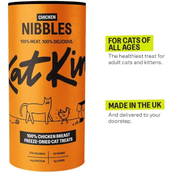 KatKin Chicken Nibbles 4 pack (4x50g Tubes): 100% Chicken Breast Freeze-Dried Cat Treats – Delicious Fresh Chicken; Freeze-Dried to Protect Nutrition; Made in the UK for Cats and Kitten