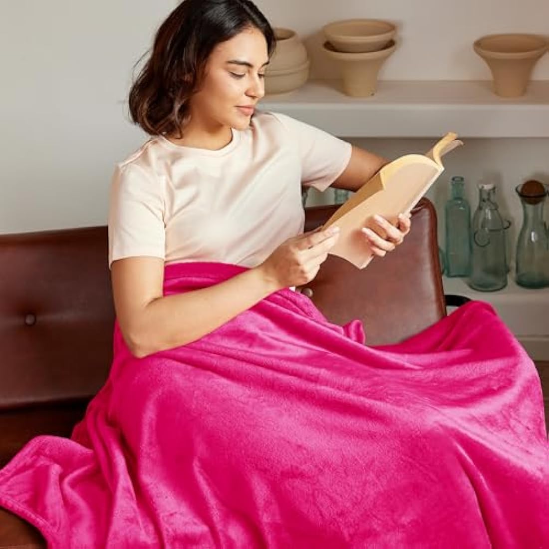 Exclusivo Mezcla Fleece Blanket Double Size for Bed, Super Soft and Warm, All Season Use, Cozy, Plush, Lightweight, 230x168 CM, Hot Pink