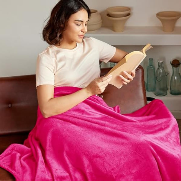Exclusivo Mezcla Fleece Blanket Double Size for Bed, Super Soft and Warm, All Season Use, Cozy, Plush, Lightweight, 230x168 CM, Hot Pink