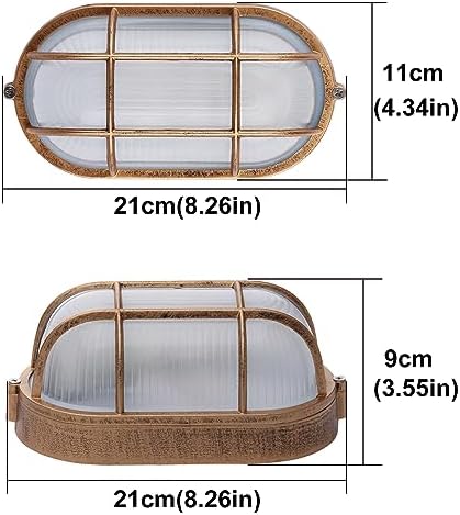 Bulkhead Lights Outdoor, Nautical Outdoor Wall Lights, Oval Bulkhead Wall Light, E27 Base, Wall & Ceiling Mount, Aluminum with Frosted Glass, Weatherproof Security Light for Porch Patio Garden Garage