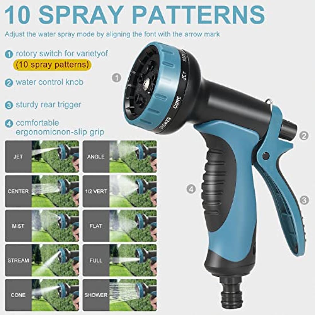 Expandable Garden Hose 100FT, Flexible Garden Hose Pipe with 10 Function Spray Gun, 3 Times Expanding Watering Hose Pipe with 3/4" 1/2" Brass Fitting Quick Connector for Garden Watering Cleaning