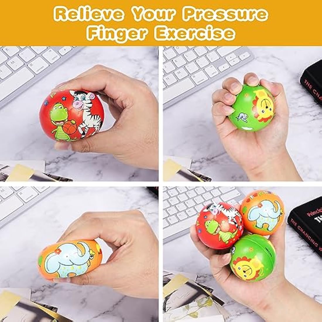 Ainiv Squeeze Stress Balls, 12pcs Stress Relief Ball, Sensory Stress Ball for Kids and Adults, Hand Exercise Stress Relief Balls, Squeeze Toys for Anxiety, Fidget, Tension, Manage Anger-Animal