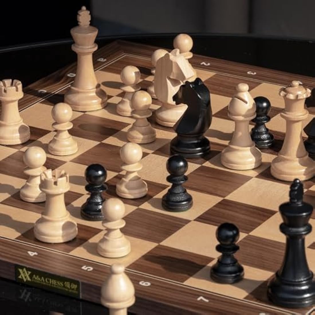 A&A Premium Triple Weighted Staunton Wooden Chess Pieces w/ 2 Extra Queen - King Height 3.75"/9.5cm / 2 Storage Bags