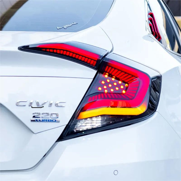 Archaic LED Rear Lights Compatible with 10th Honda Civic Type R Hatchback FK7 FK8 2016-2020, with Sequential Turn Signal, Animation DRL, Pair