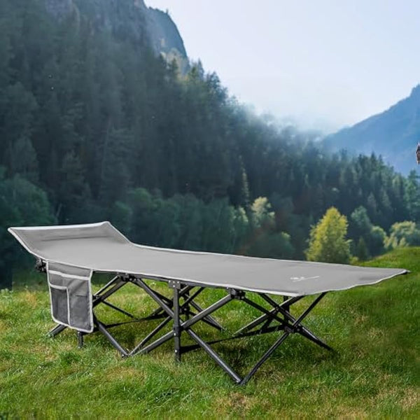 ALPHA CAMP Camping Bed for Adults Folding Camp Bed Heavy Duty Camping Beds Up to 280 kg Portable Camping Cot with Carry Bag for Outdoor Travel Fishing Office, Grey
