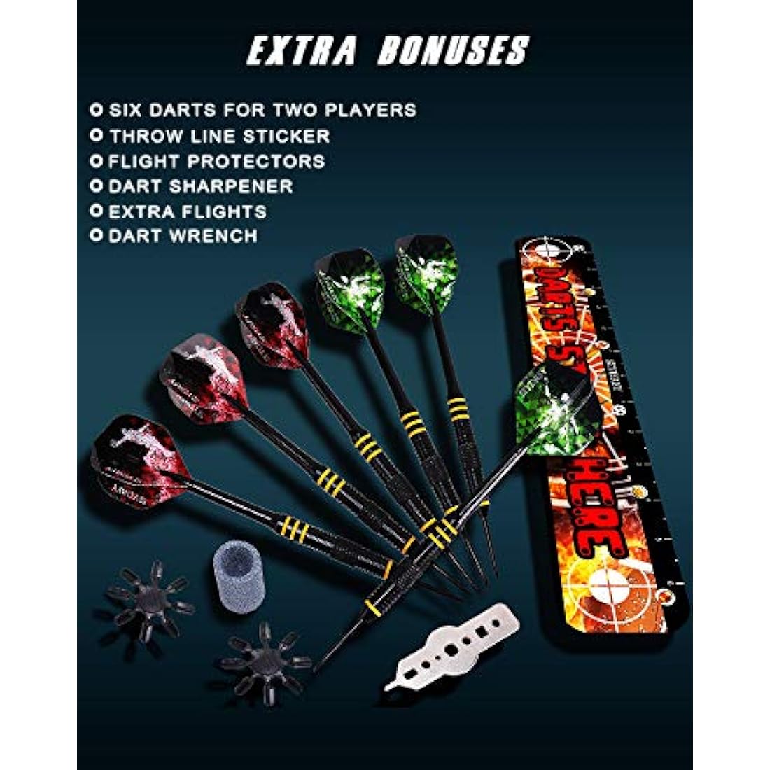 Dart Board Steel Dart Board Dartboard set with 6 pcs 20g Steel Tip Darts 12 Flights Rotating Number Ring + Staple-Free Bullseye Throwing Line Install Instruction