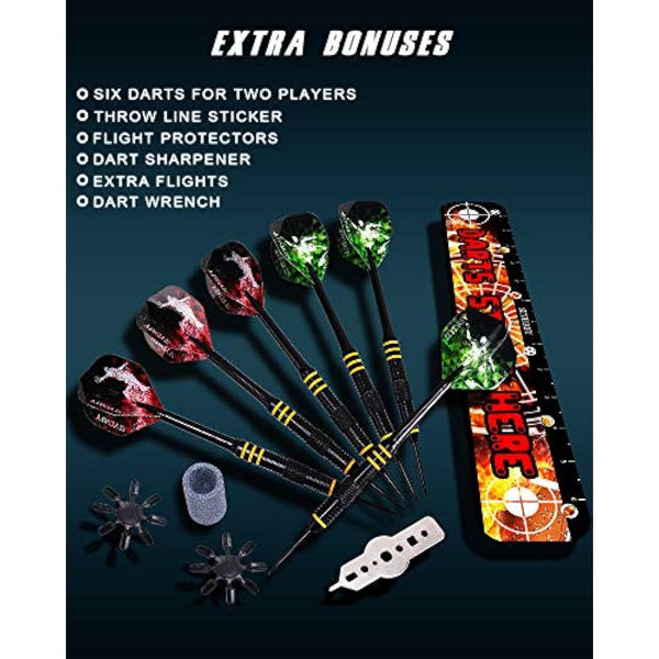 Dart Board Steel Dart Board Dartboard set with 6 pcs 20g Steel Tip Darts 12 Flights Rotating Number Ring + Staple-Free Bullseye Throwing Line Install Instruction