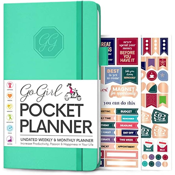 GoGirl Planner and Organizer for Women – Pocket Weekly Planner, Goals Journal & Agenda for Time Management & Productivity. Undated (Emerald)